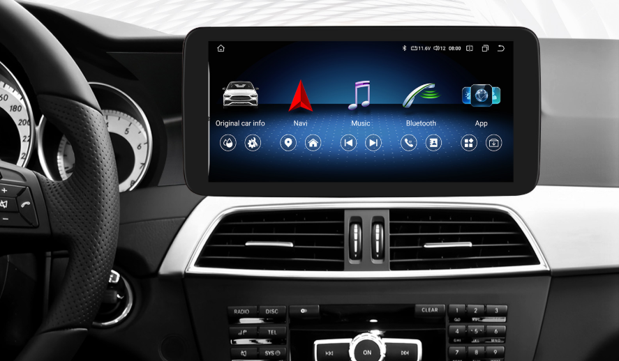 Mercedes W204 Android Head Unit Installation final screen effect and function test after installation