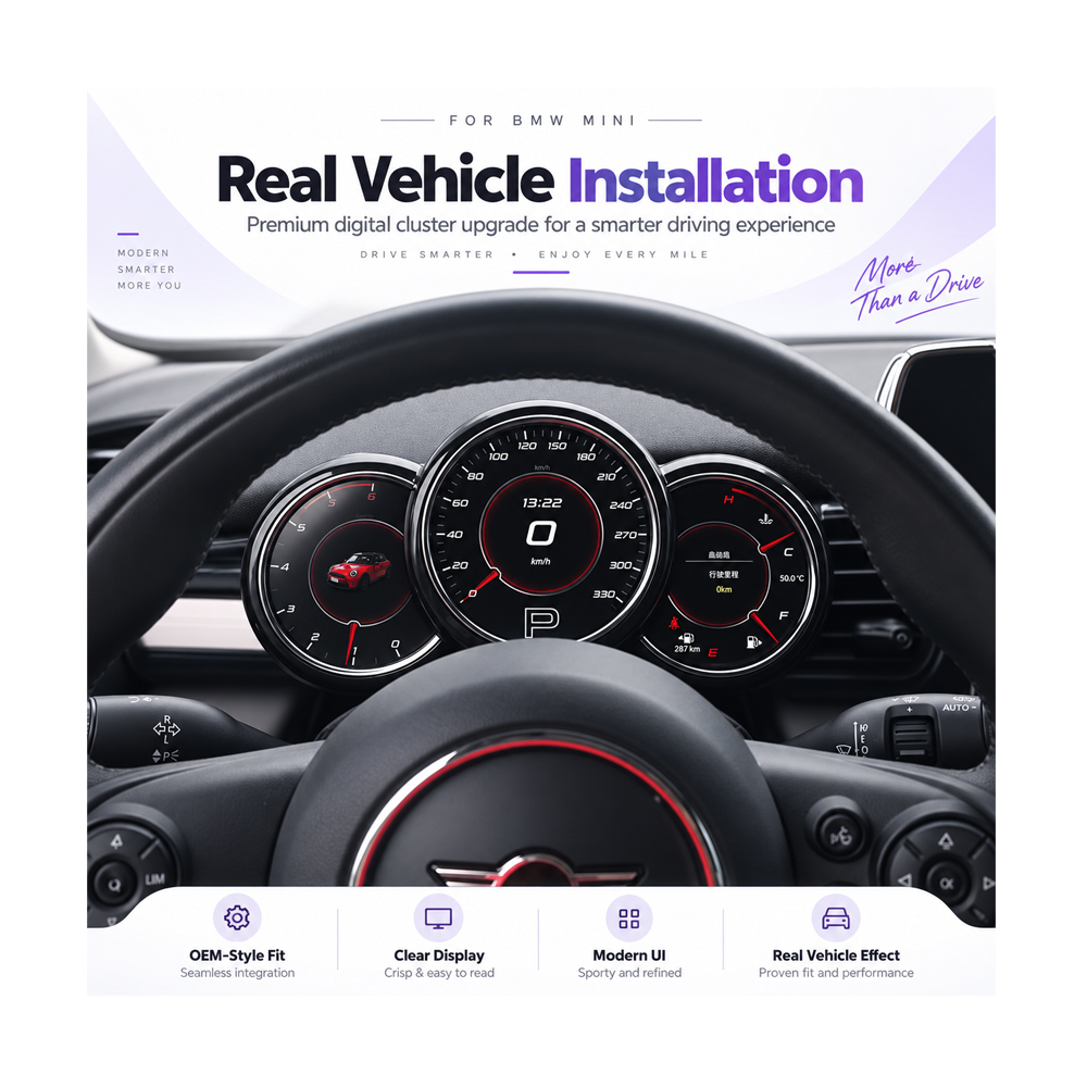 MINI Cooper F55 F56 F57 Digital Instrument Cluster installed behind steering wheel