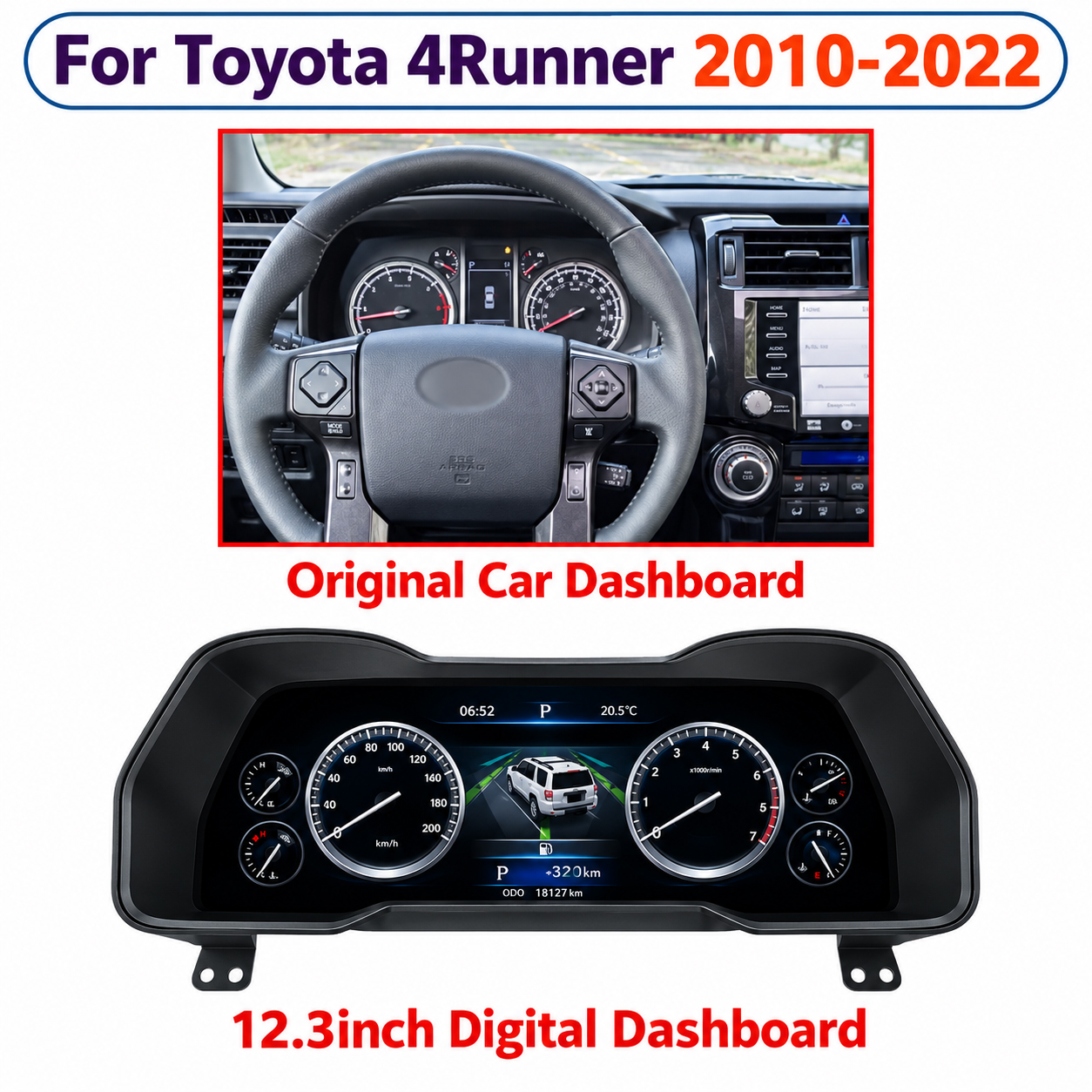 Toyota 4Runner Digital Instrument Cluster before and after comparison