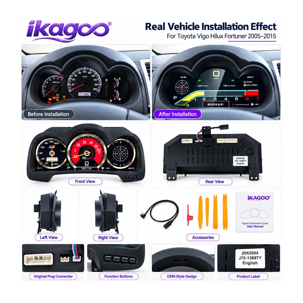 Toyota Hilux Vigo digital cluster installation accessories and wiring