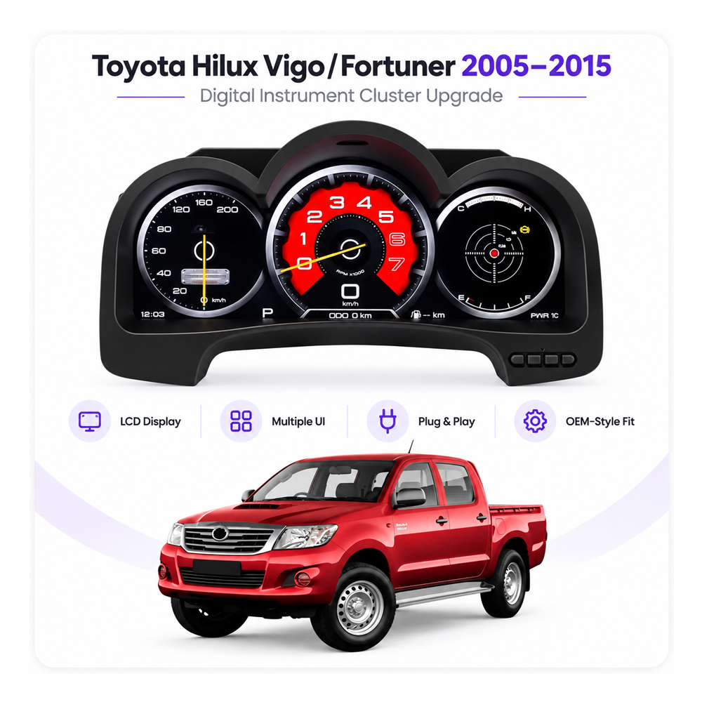 Toyota Hilux Dashboard Upgrade 2005-2015 digital cluster installed position