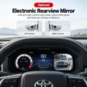 Toyota Tundra digital cluster image showing an optional electronic rearview mirror style display with left and right cam