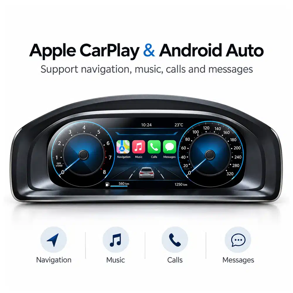 VW T5 digital cluster with Apple CarPlay and Android Auto