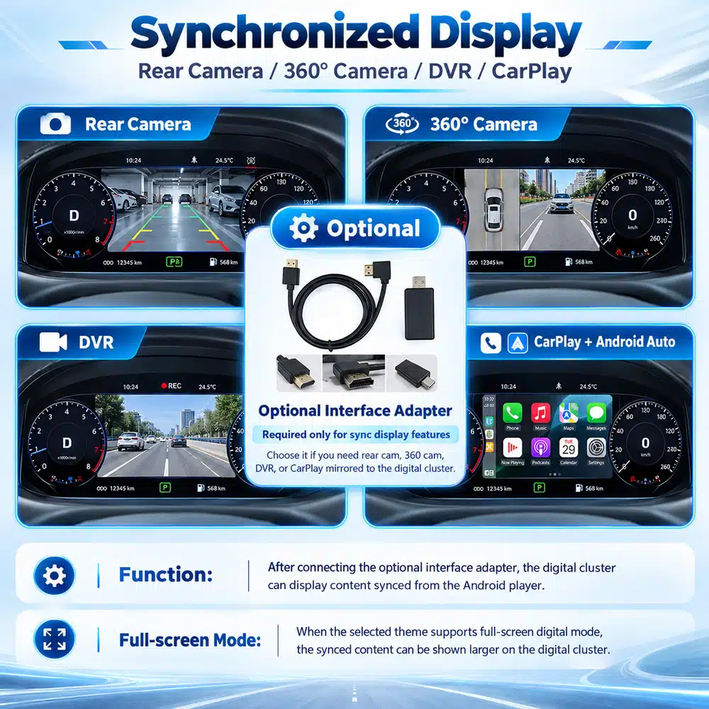 VW T5 digital cluster optional rear camera and DVR adapter