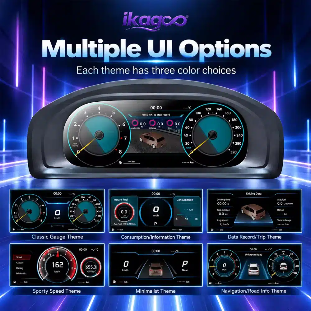 VW T5 digital cluster UI themes and color options