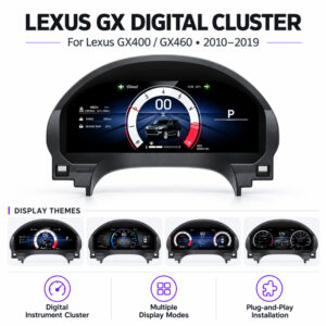Lexus GX400 GX460 curved-bridge digital instrument cluster with illustrated display themes