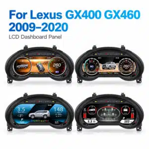 Promotional comparison showing several possible digital dashboard interface layouts for Lexus GX