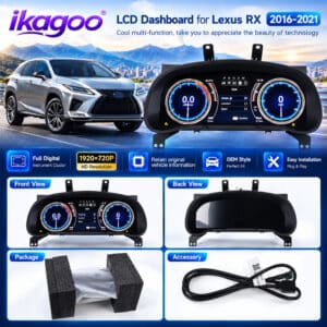 Lexus RX digital instrument cluster front and rear views, package and connection cable